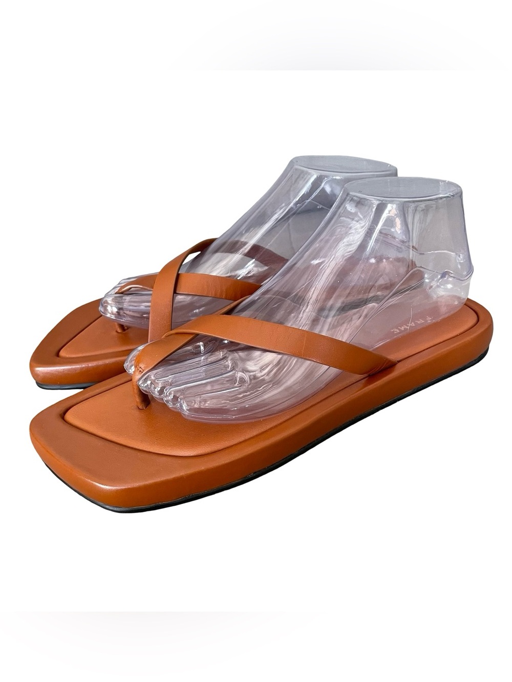 Frame Denim Cognac Leather Square-Toe Flip Flop Sandals